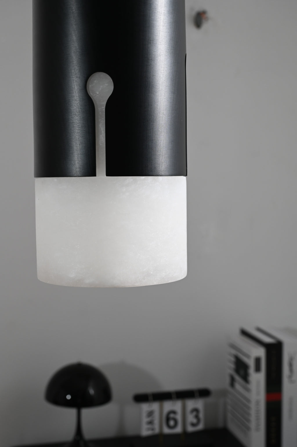 Modern Spanish Alabaster Cylinder Pendant Light in Matte Black - 07 07-real-close-off