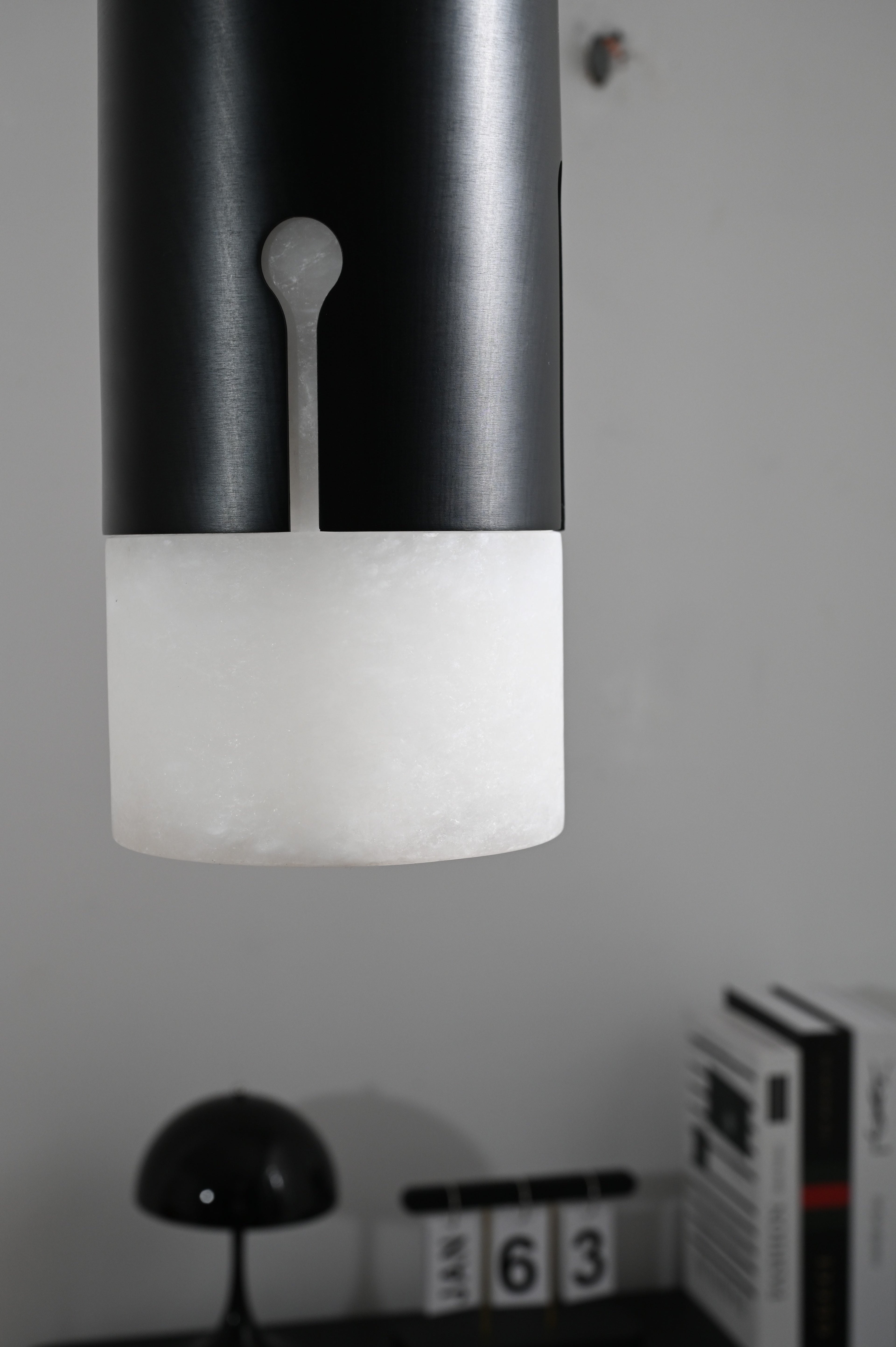 Modern Spanish Alabaster Cylinder Pendant Light in Matte Black - 07 07-real-close-off