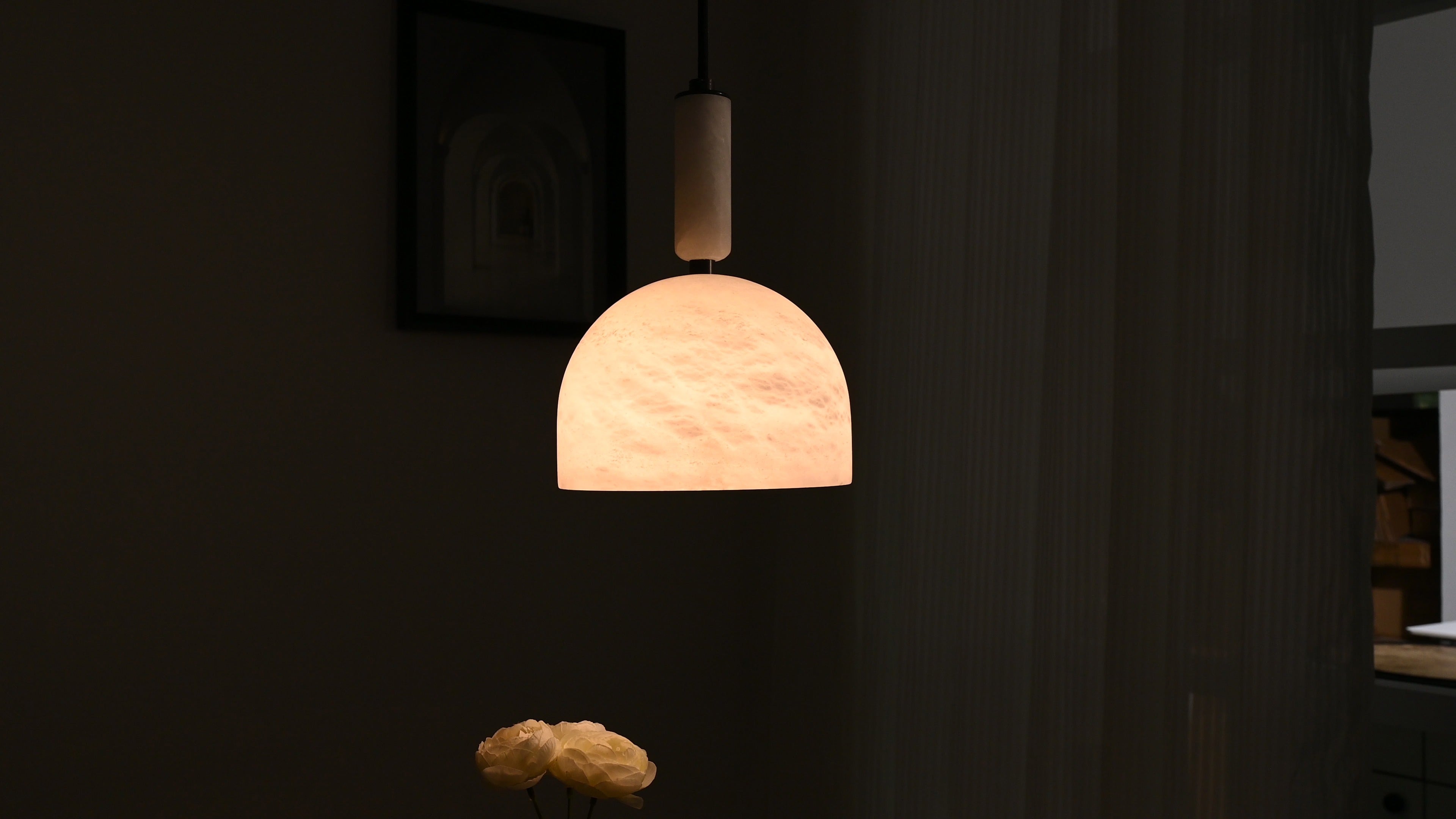 Modern Spanish Alabaster Dome Pendant Light in White - 07 07-real-dark-glow
