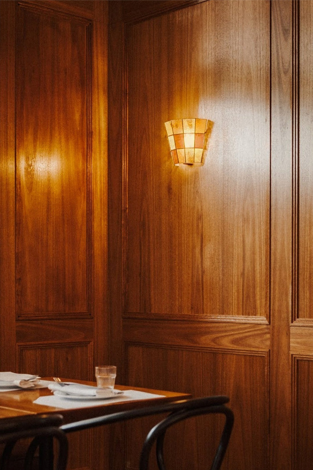 Textured Glass Flush-Mount Wall Sconce — real flush orange dining