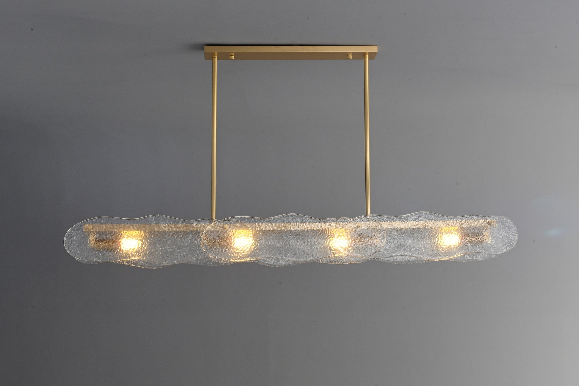 Modern Textured Glass Linear Island Chandelier - 18 07-real-front-lit-linear-glass-chandelier