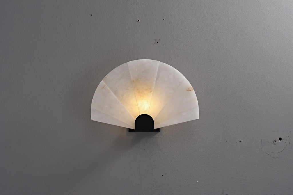 Modern Snowflake Alabaster Fan Wall Sconce in Matte Black - 07 07-real-front-lit