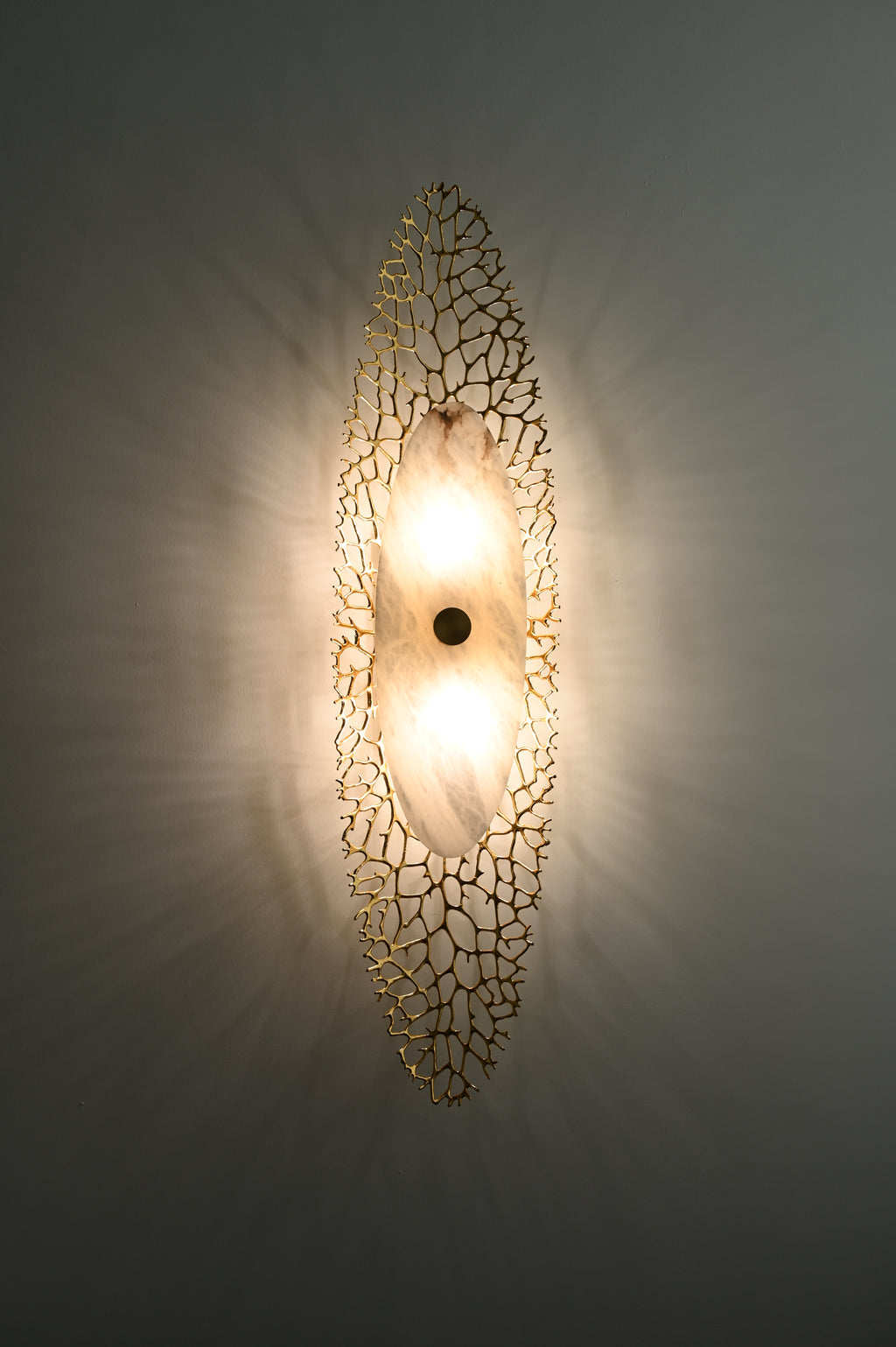 Modern Alabaster Coral Wall Sconce in Natural Brass - 07 07-real-front-lit