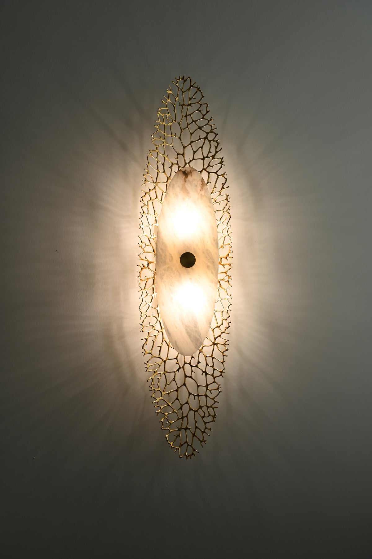 Modern Alabaster Coral Wall Sconce in Natural Brass - 07 07-real-front-lit
