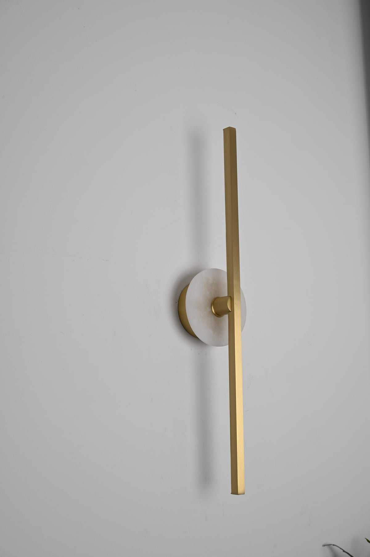 Modern Stone Disc Linear Wall Sconce in Natural Brass - 07 07-real-front-off