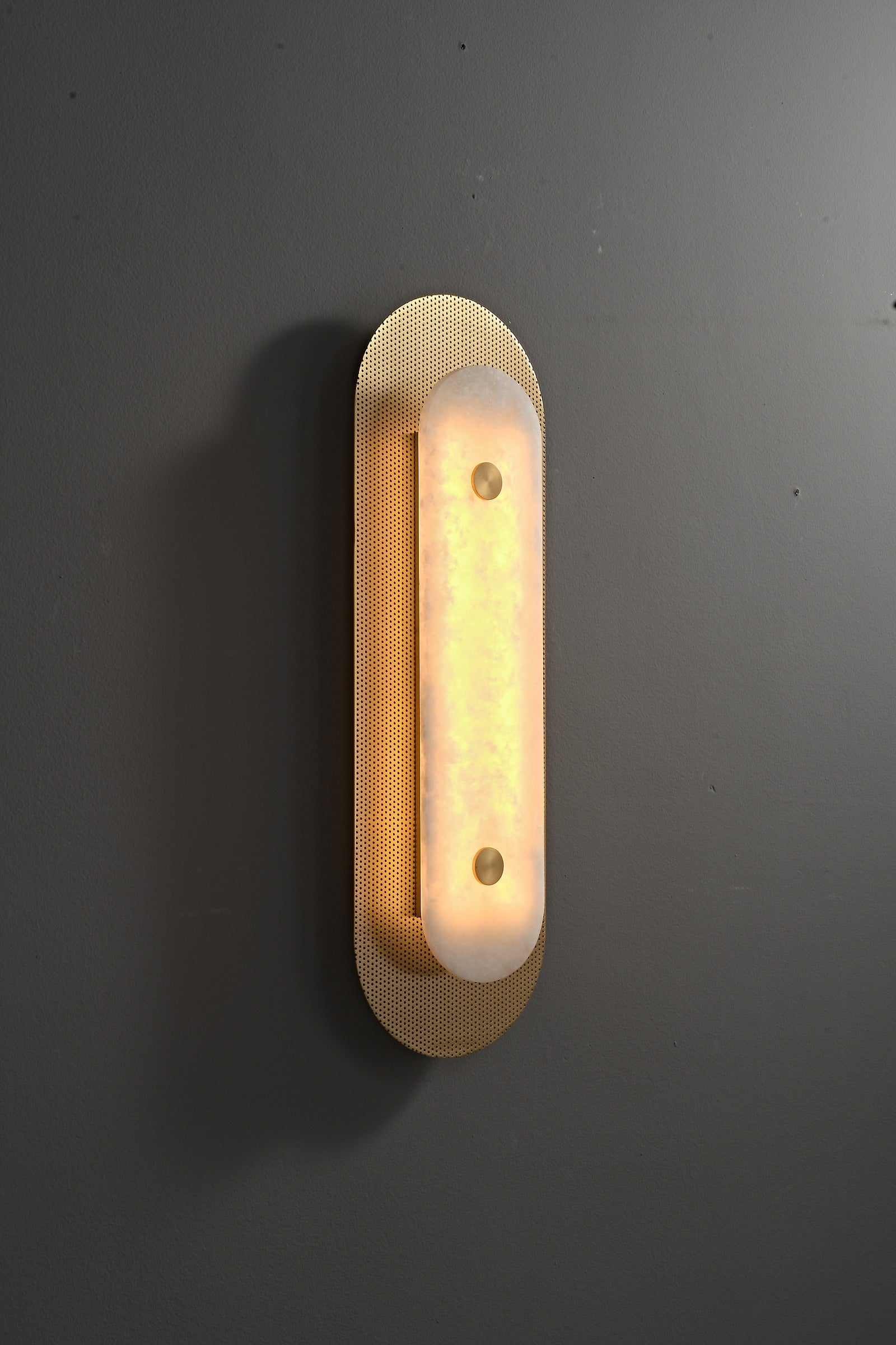 Modern Brass Marble Oval LED Wall Sconce - 20 07-real-long-brass-wall-sconce-side-detail