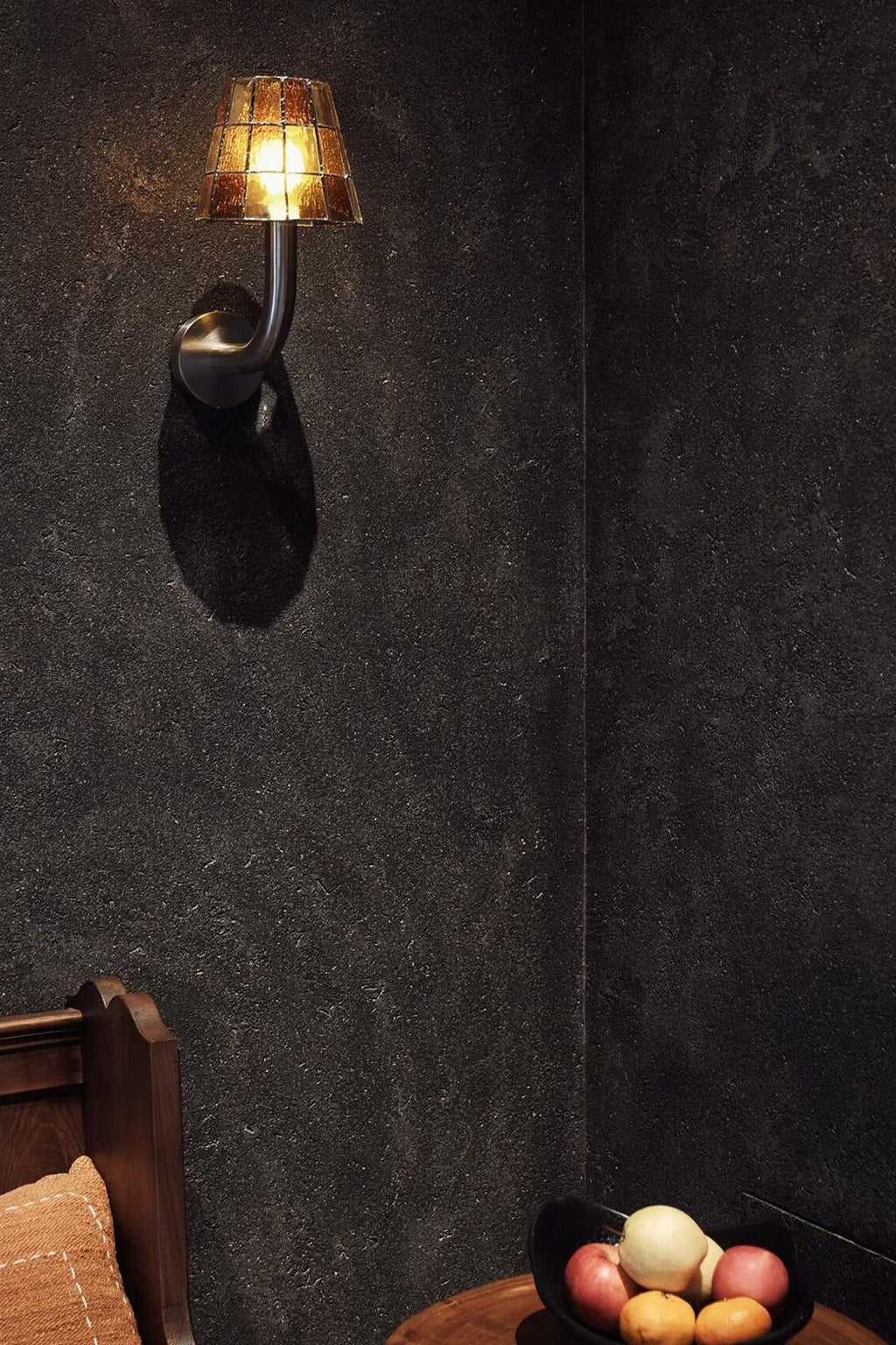 Textured Glass Long-Arm Wall Sconce — real long orange night