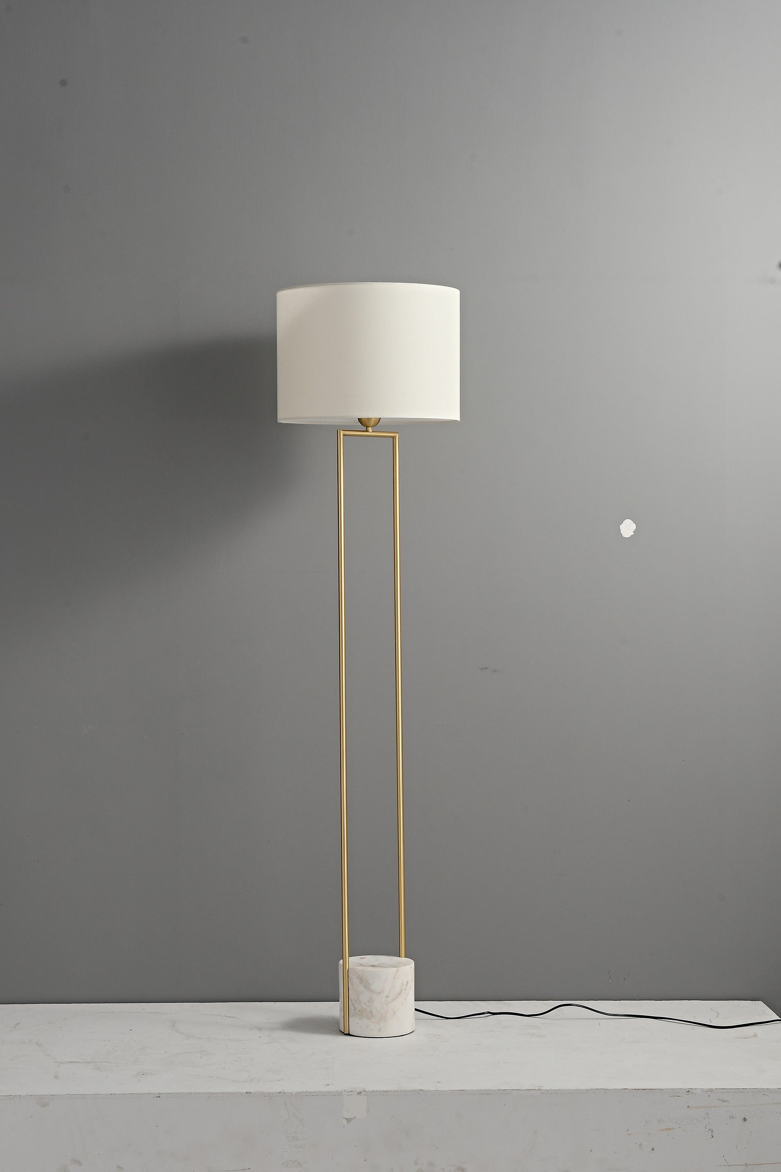 Modern Marble Base Copper Frame Floor Lamp - 18 07-real-natural-copper-unlit-full