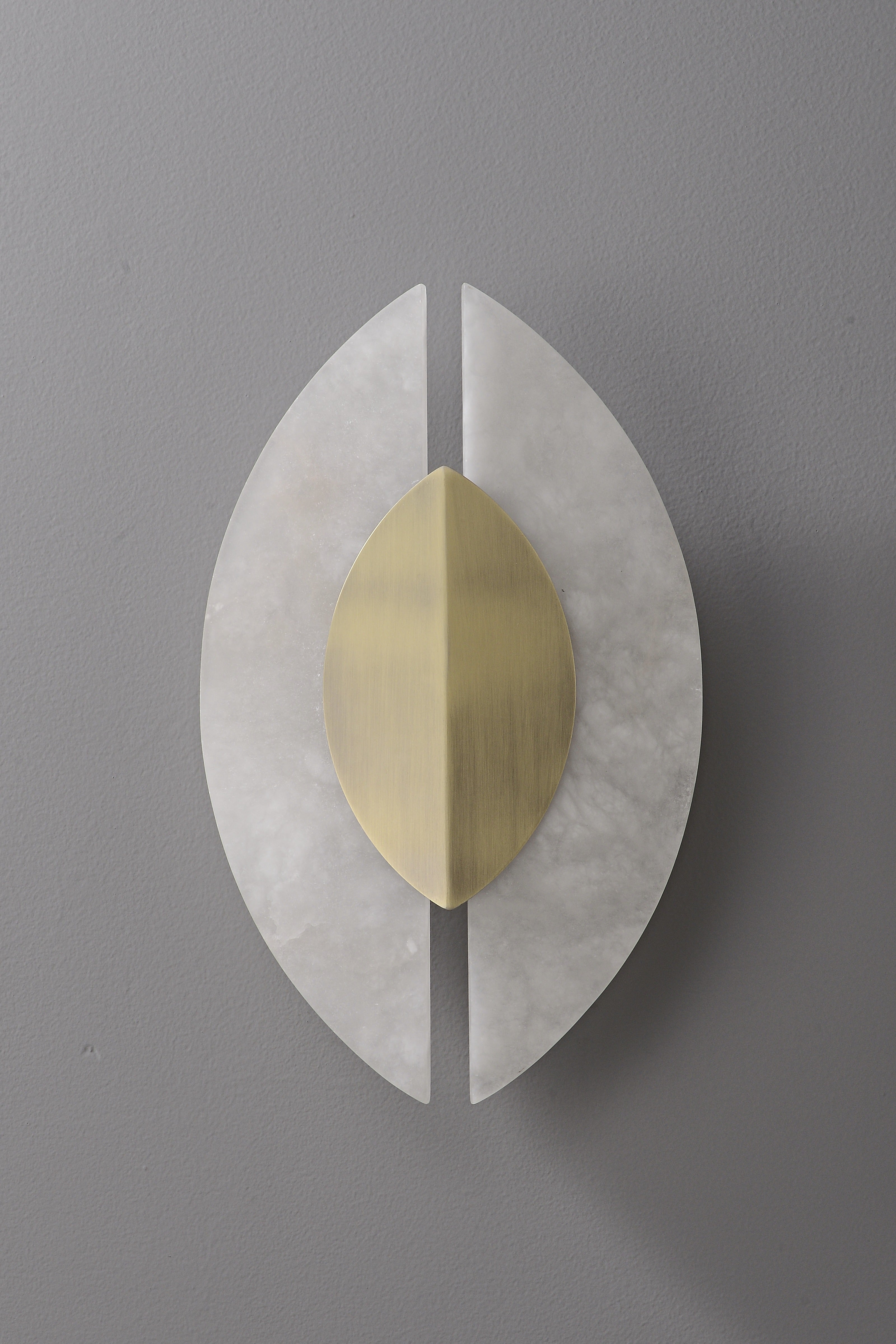 Modern Spanish Alabaster Leaf Wall Sconce in Antique Brass - 07 07-real-off-front