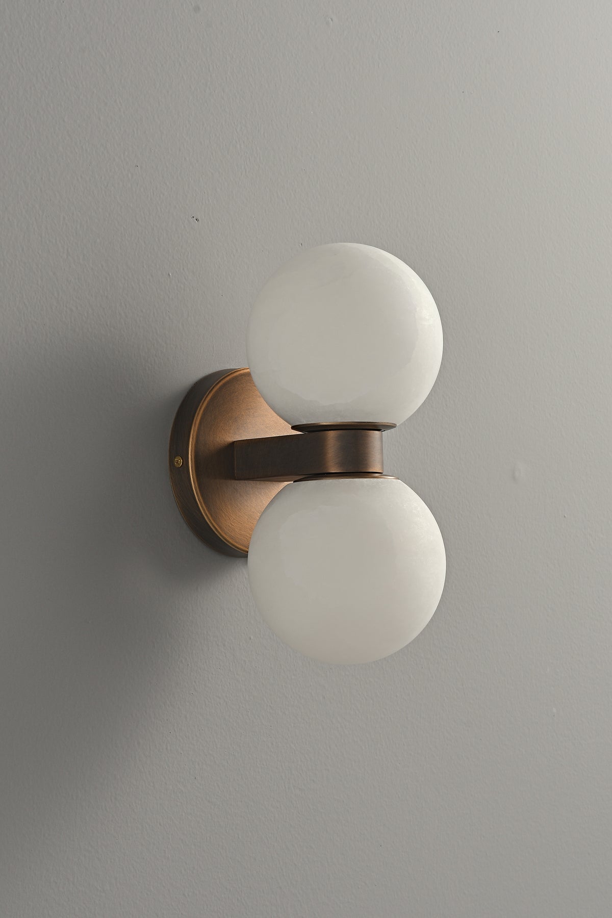 Modern Alabaster Double Globe Wall Sconce in Antique Brass - 07 07-real-off-full
