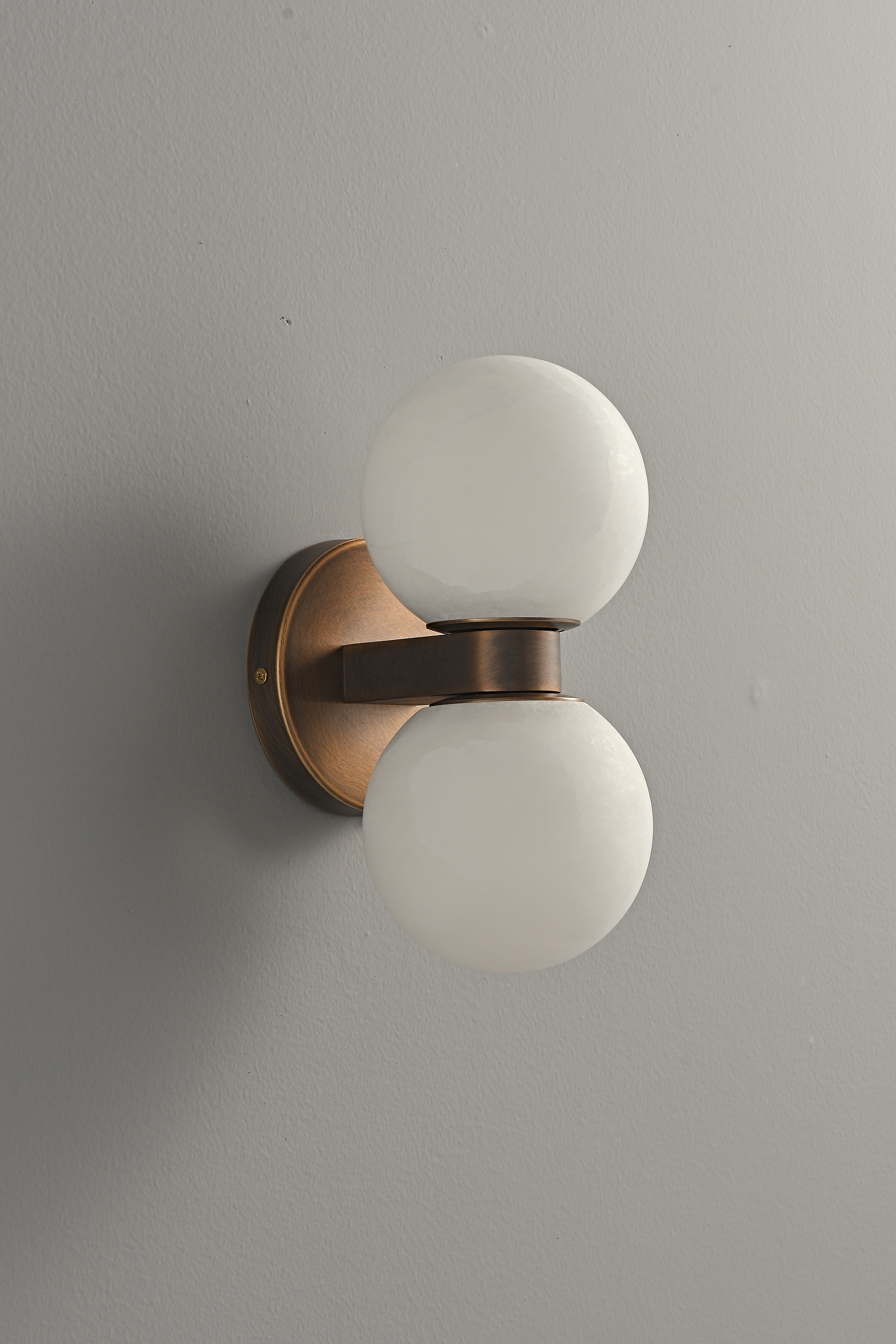 Modern Spanish Alabaster Double Globe Wall Sconce in Antique Brass - 07 07-real-off-full