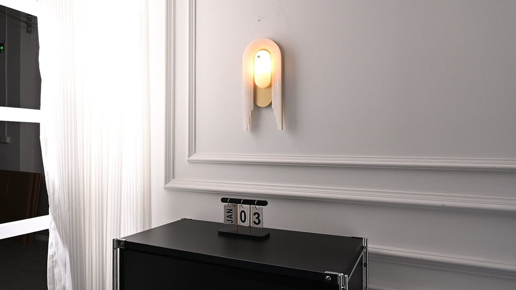 Modern Spanish Alabaster Arched Wall Sconce in Natural Brass - 07 real photo 3