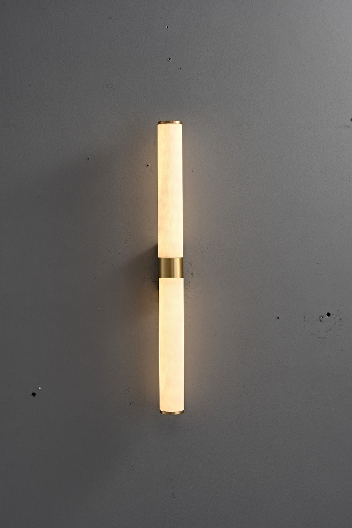Modern Snowflake Alabaster Cylinder Wall Sconce in Natural Brass - 07 real photo 3