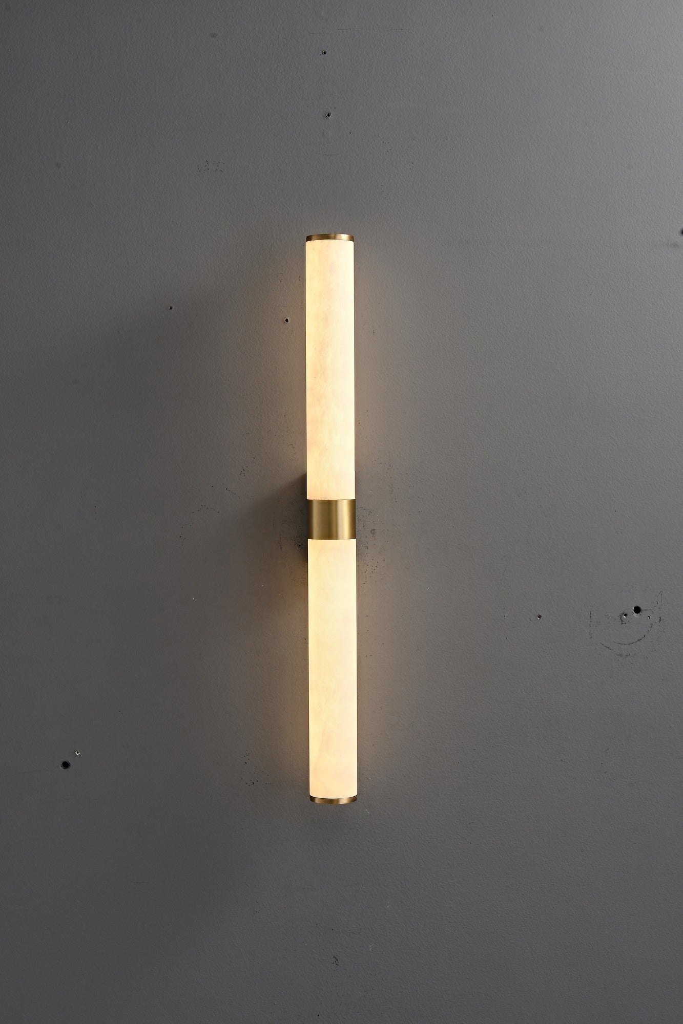 Modern Snowflake Alabaster Cylinder Wall Sconce in Natural Brass - 07 real photo 3