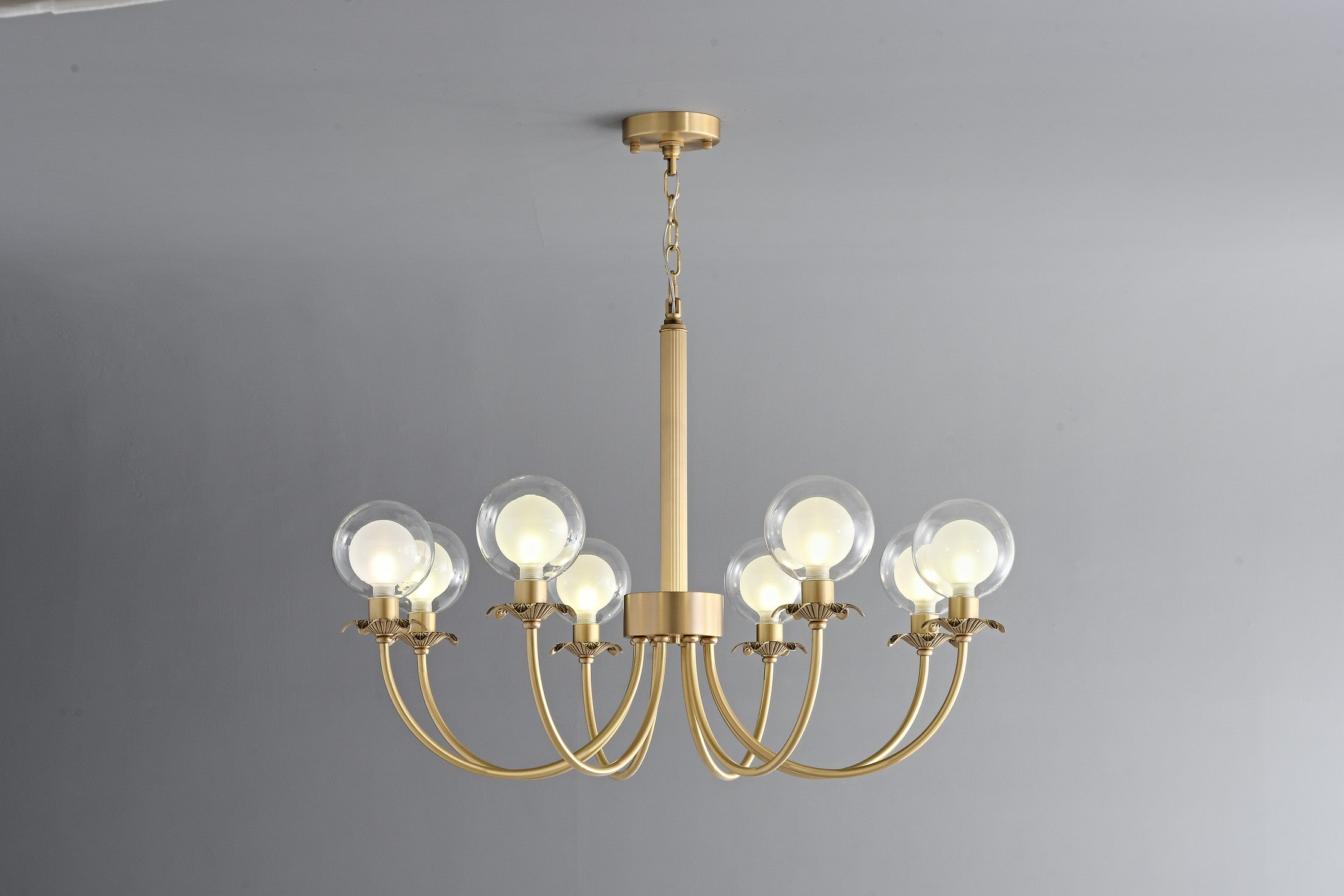 Modern Brass Glass Globe Chandelier - 07 07-real-shot-brass-glass-globe-chandelier-front