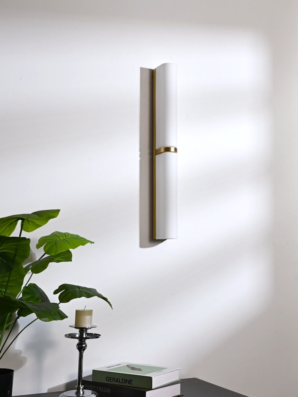 Modern Brushed Brass Milky Glass Wall Sconce - 07 07-real-shot-brushed-brass-milky-white-wall-sconce-side