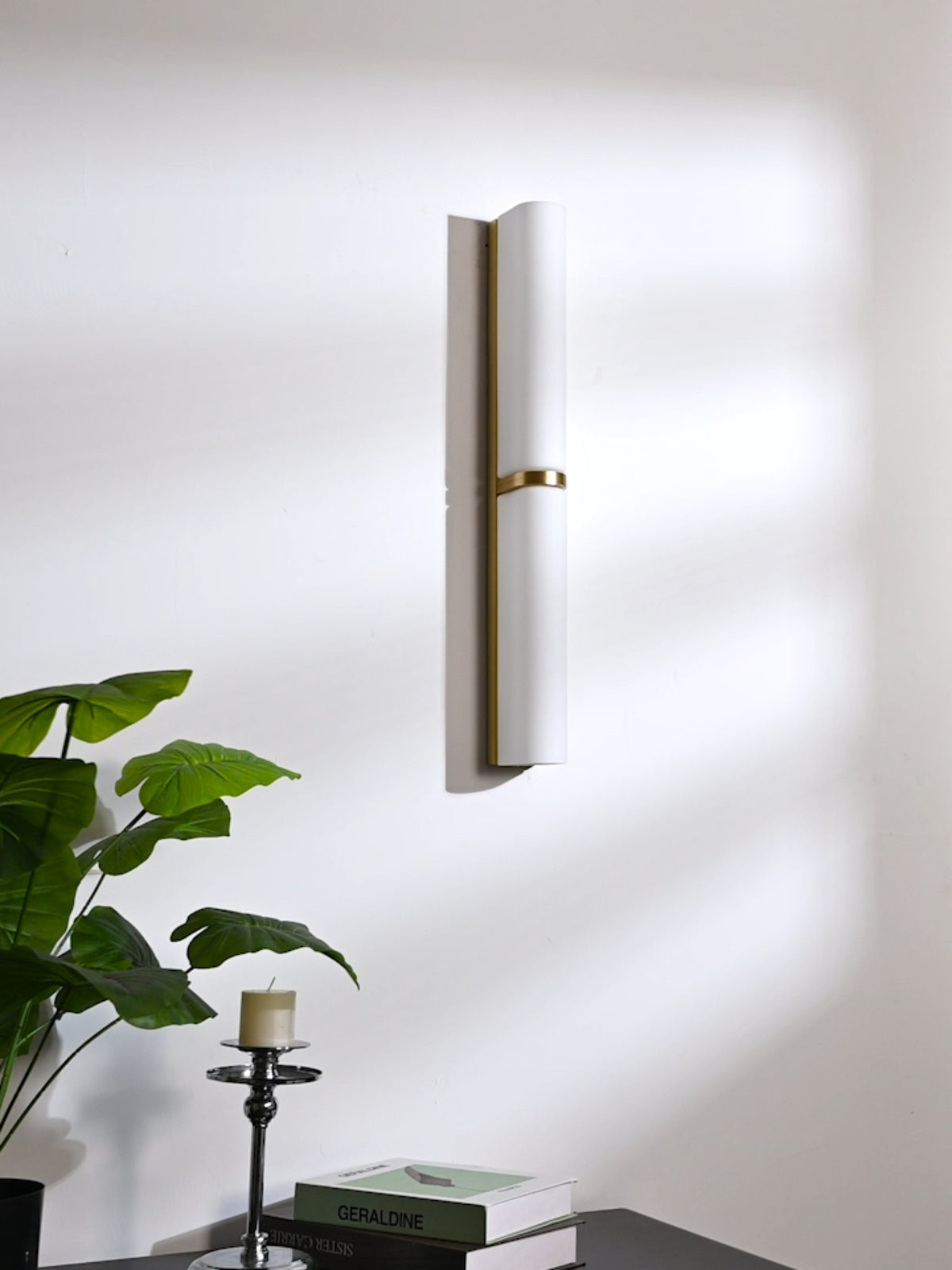 Modern Brushed Brass Milky Glass Wall Sconce - 07 07-real-shot-brushed-brass-milky-white-wall-sconce-side