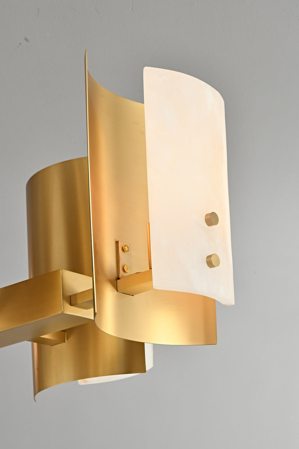Modern Brushed Brass Spanish Alabaster Linear Chandelier - 07 07-real-shot-brushed-brass-spanish-alabaster-linear-chandelier-detail-front