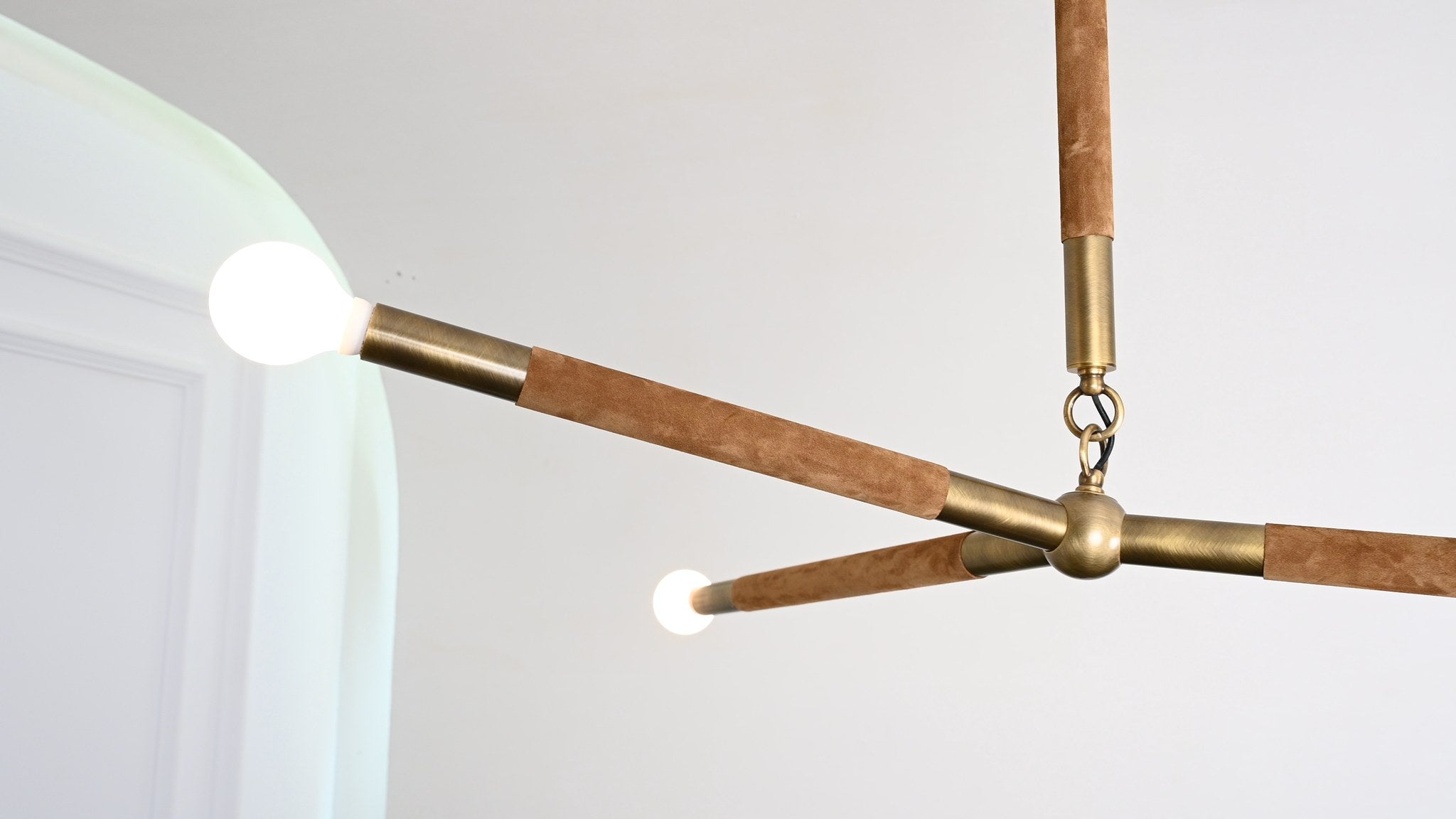 Modern Brass Branch Chandelier with Suede Accents - 07 07-real-shot-copper-suede-branch-chandelier-detail