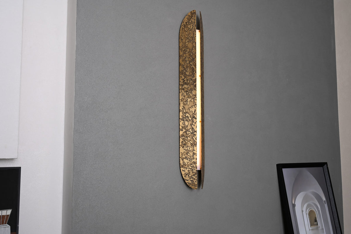 Modern Etched Brass Linear Wall Sconce in Antique Brass - 07 07-real-shot-etched-antique-brass-linear-wall-sconce-profile