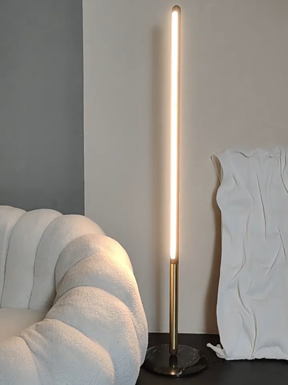 Modern Walnut LED Floor Lamp with Marble Base - 07 07-real-shot-walnut-led-floor-lamp-lit