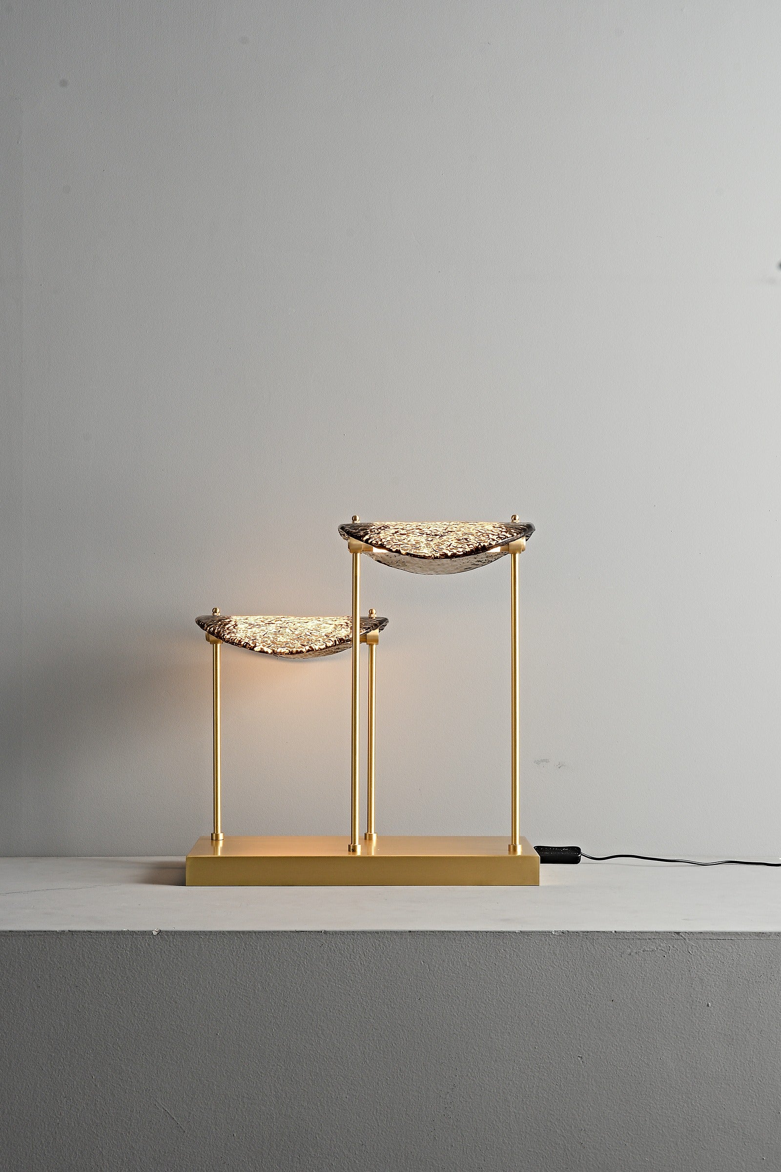 Modern Smoked Glass Brass Table and Floor Lamp - 18 07-real-table-lamp-off-front