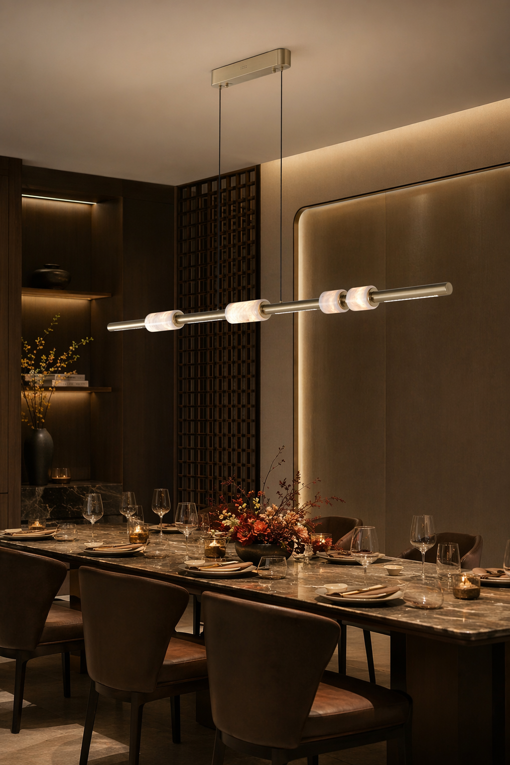 Modern Crystal Linear LED Island Chandelier - generated main 07 07-restaurant-private-dining
