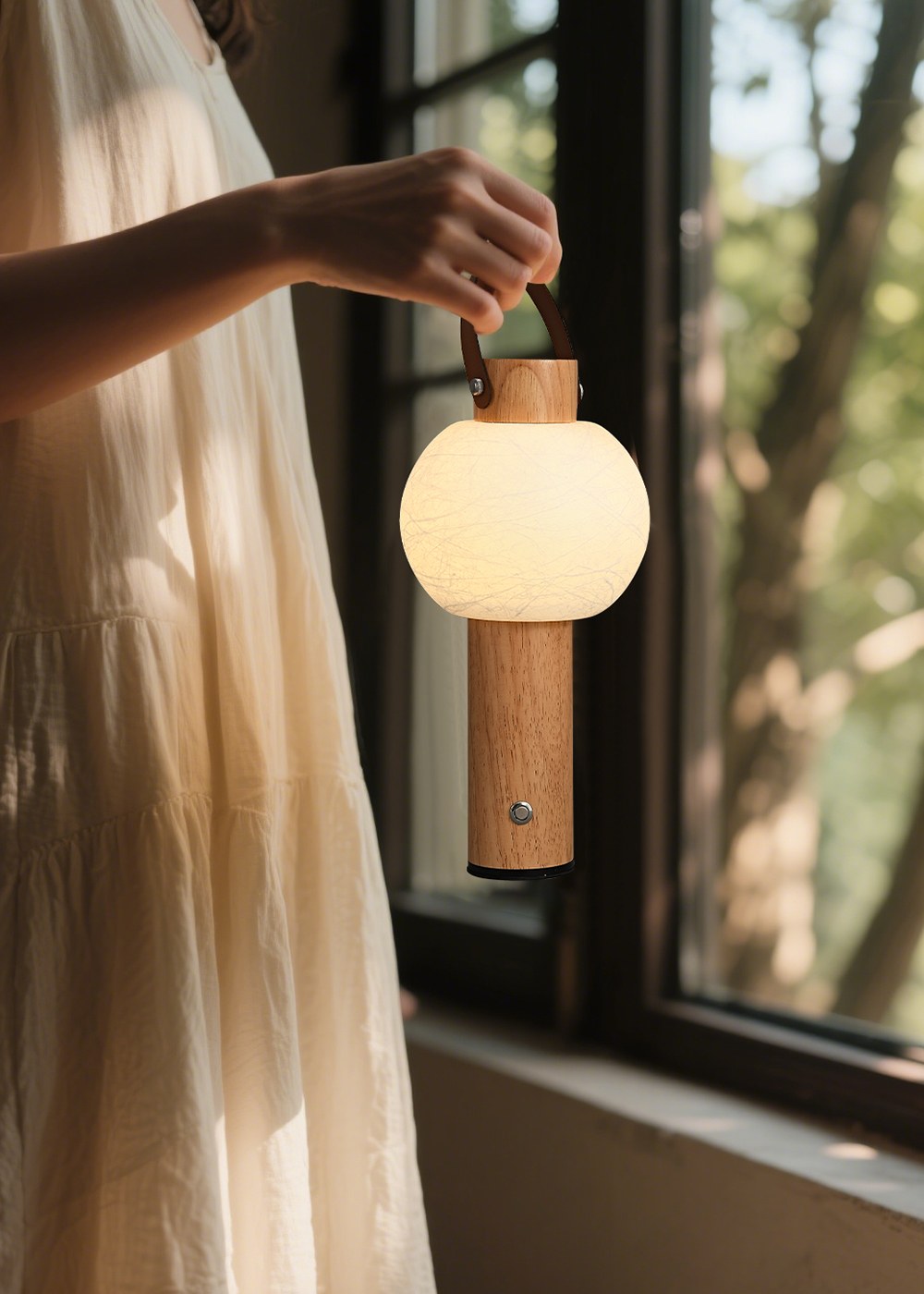 Portable Silk-Effect Acrylic Table Lamp in Wood Finishes - 07 07-scene-portable-lamp-corner
