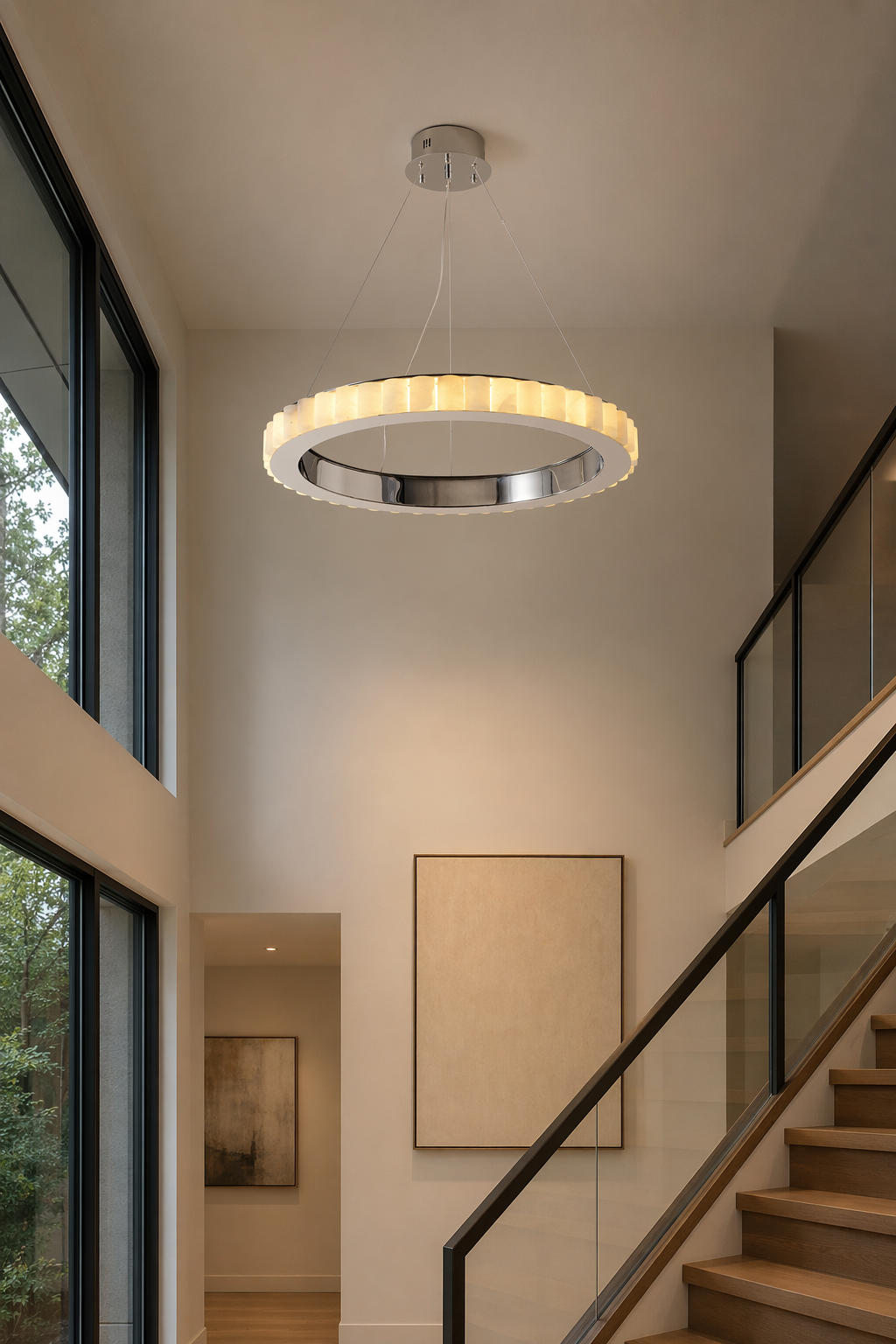 Modern Alabaster Ring LED Pendant Chandelier - 07 07-stair-void-wide