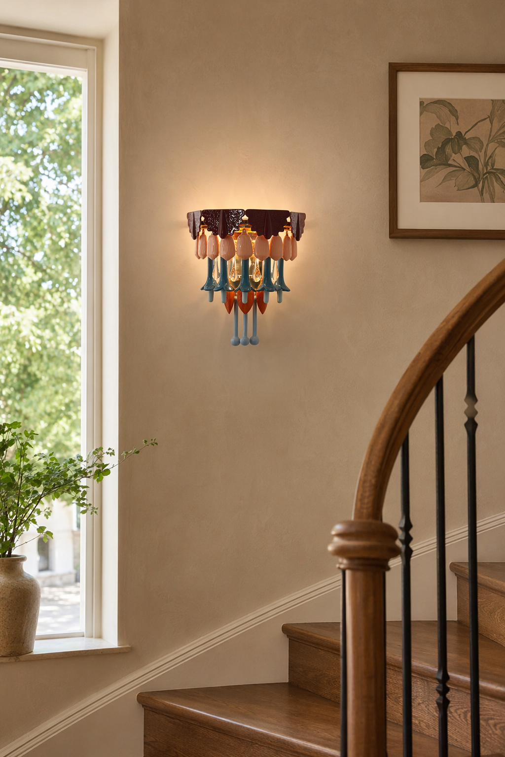 Colorful Ceramic Floral Wall Sconce - 07 07-staircase-wall-daylight