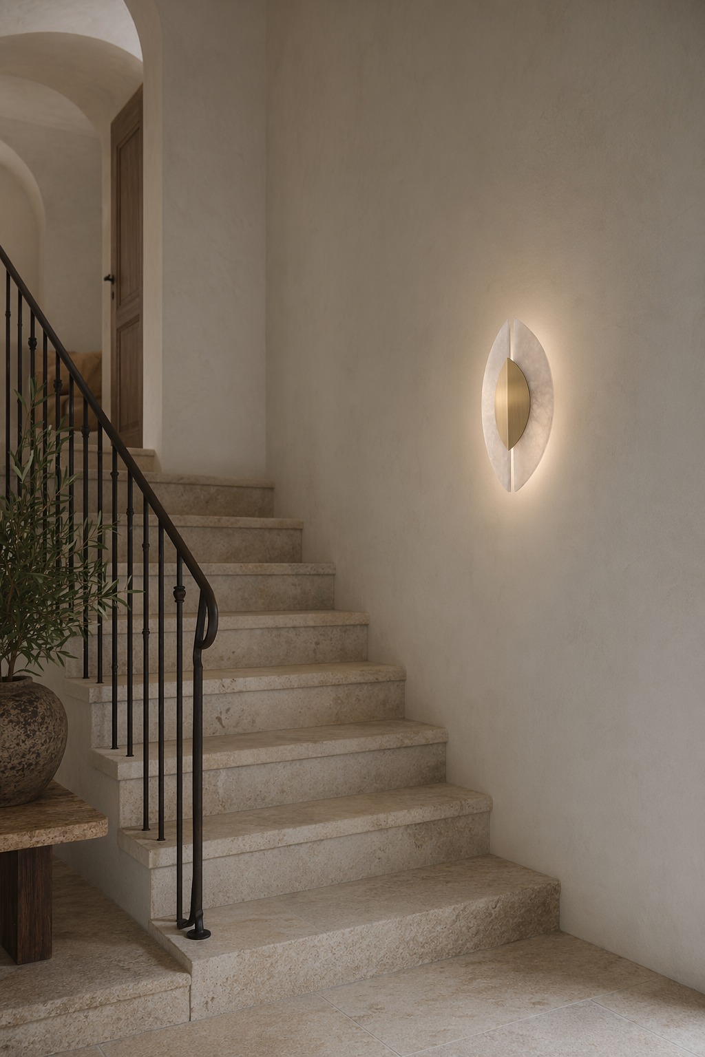 Modern Alabaster Leaf Wall Sconce in Antique Brass - product image 04