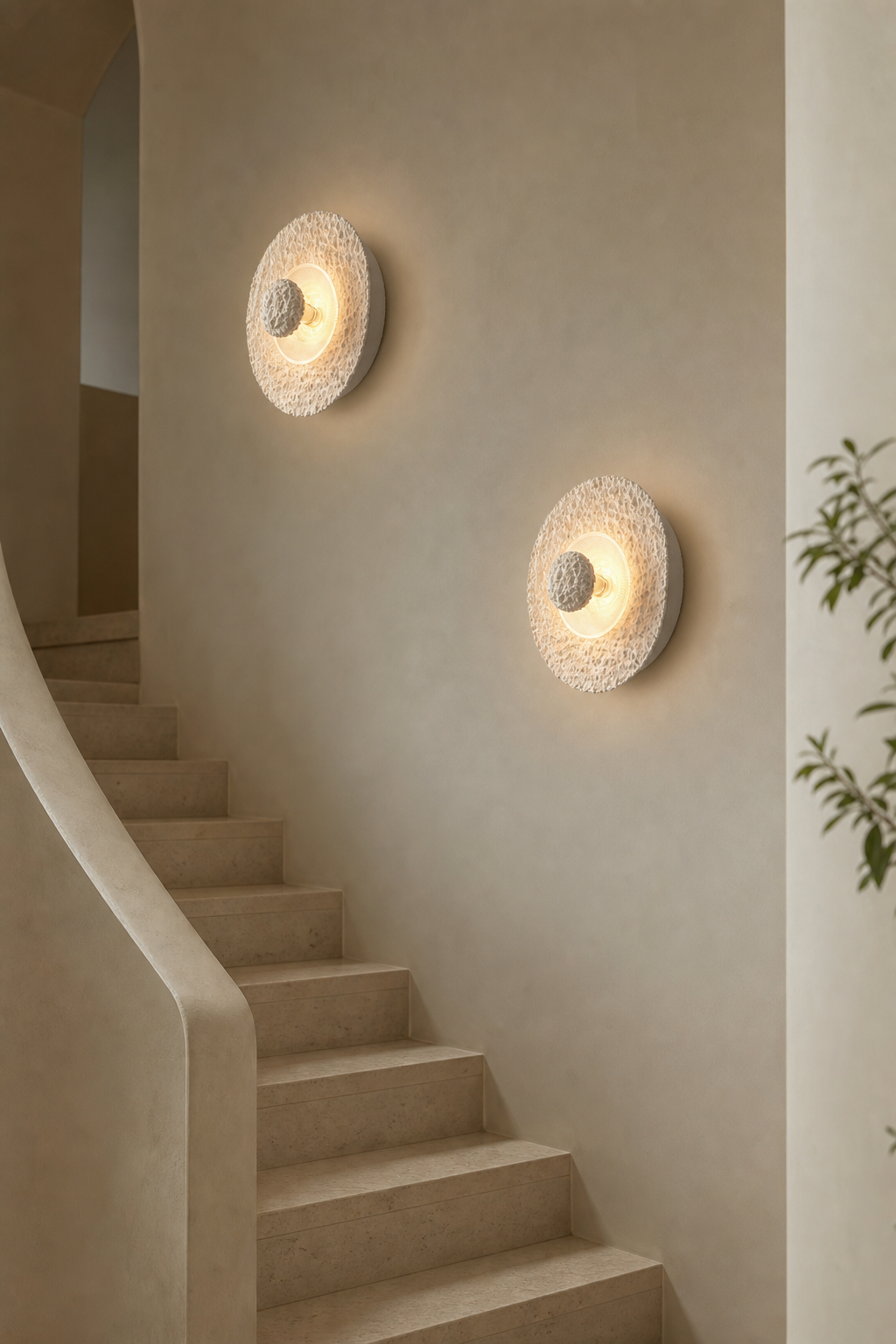 Textured Alabaster Disc Wall Sconce - generated main 07 07-staircase-wall-wide