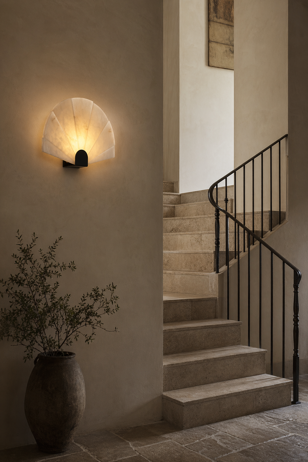 Modern Snowflake Alabaster Fan Wall Sconce in Matte Black - product image 04