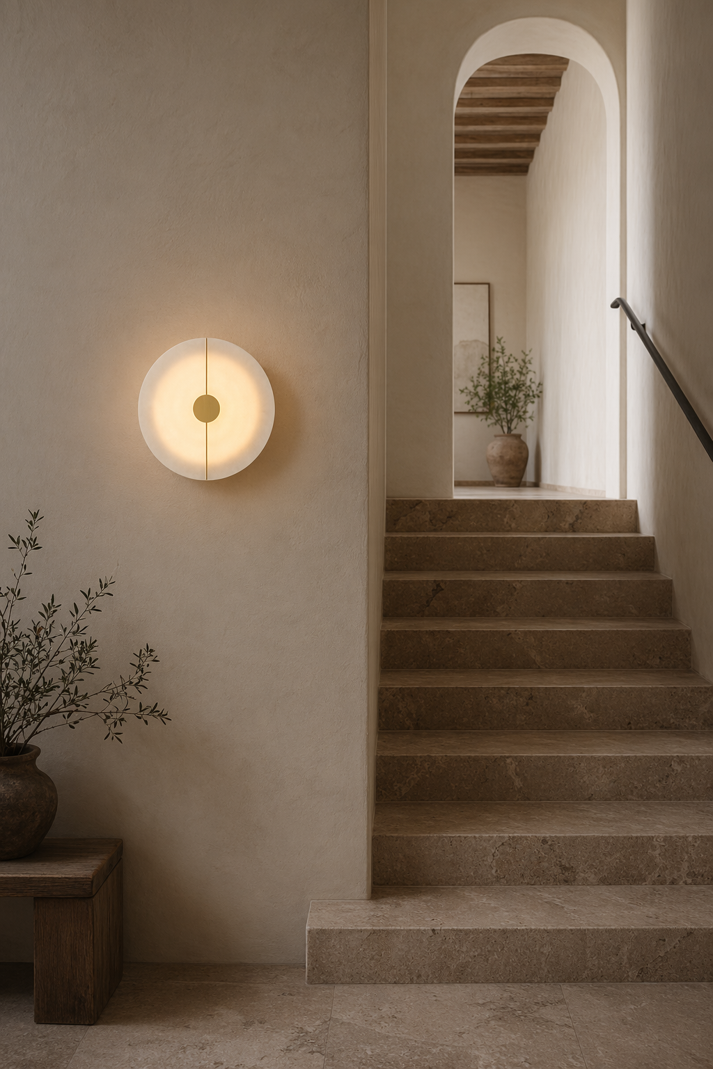 Modern Snowflake Alabaster Round Wall Sconce in Natural Brass - product image 06