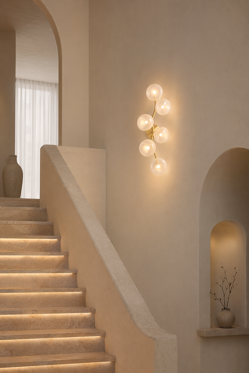 Modern Glass Globe Branch Wall Sconce in Natural Brass - product image 08