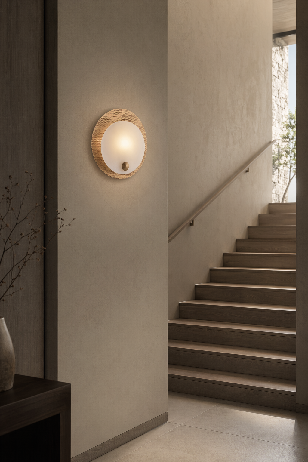 Modern Perforated Copper Alabaster Round Wall Sconce - 07 07-staircase-wall-wide