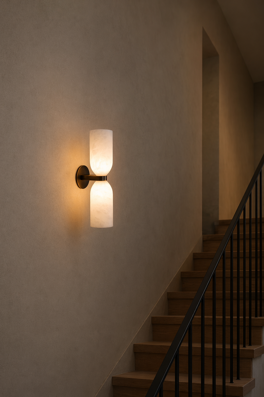 Modern Alabaster Cylinder Wall Sconce in Antique Brass - product image 03
