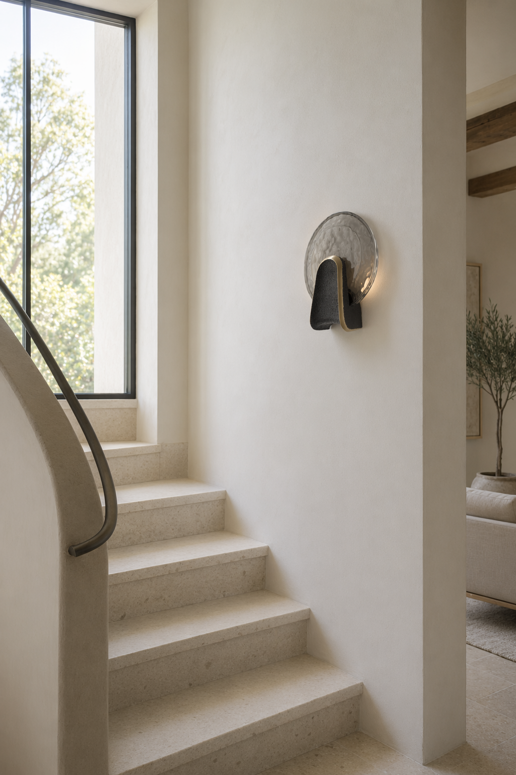 Modern Smoky Glass Round Wall Sconce - 07 07-staircase-wall-wide