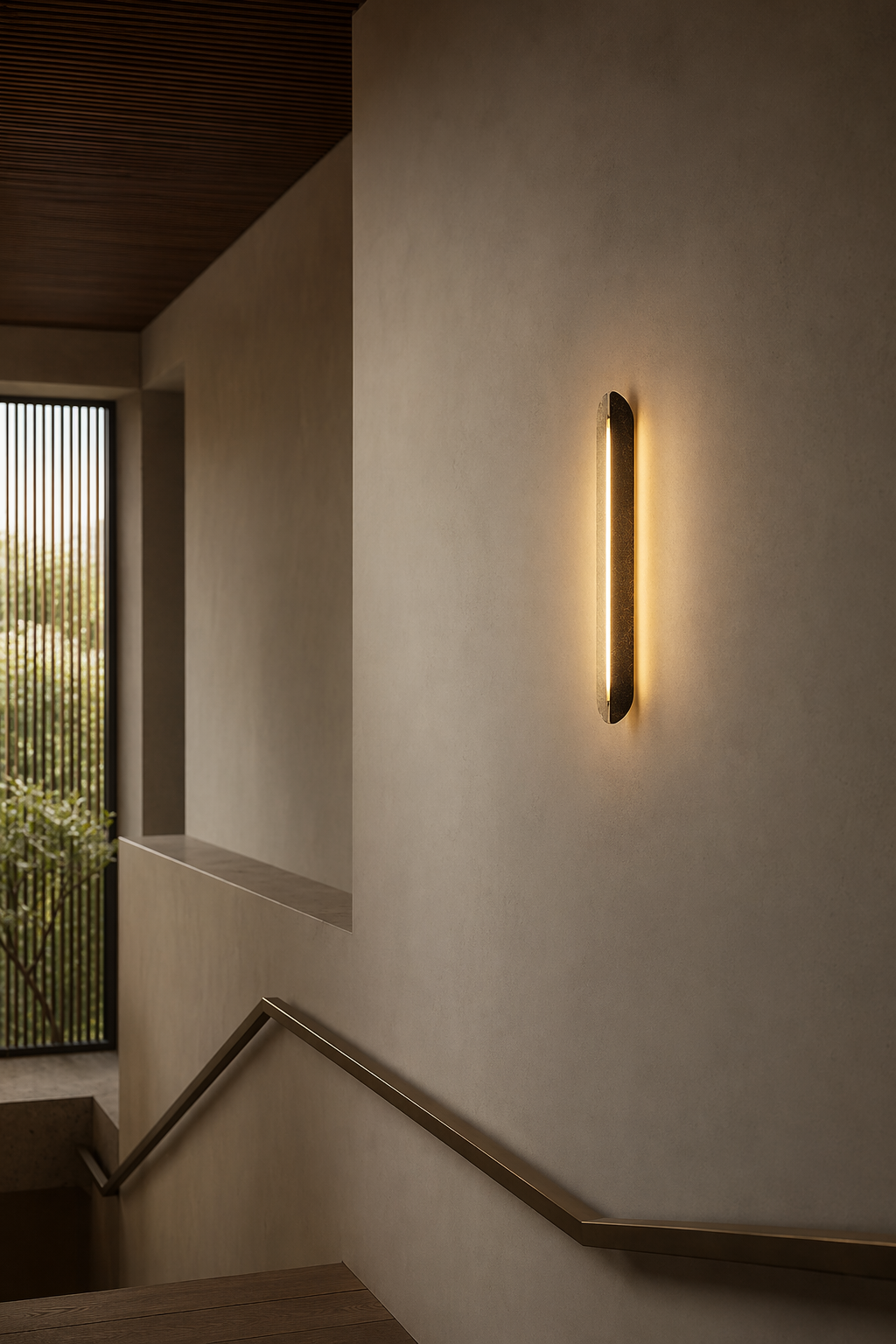 Modern Etched Brass Linear Wall Sconce in Antique Brass - product image 09