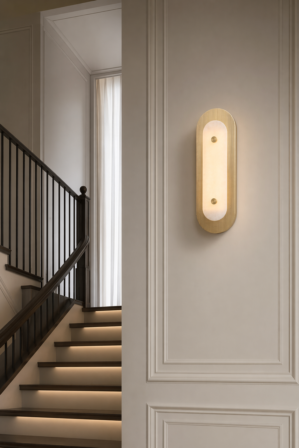 Modern Brass Marble Oval LED Wall Sconce - 07 07-staircase-wall-wide