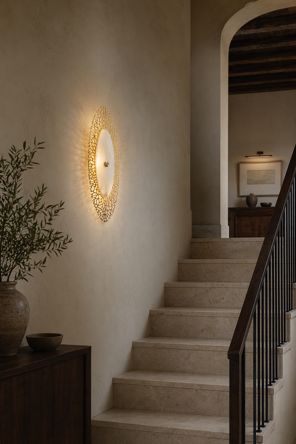 Modern Alabaster Coral Wall Sconce in Natural Brass - product image 06