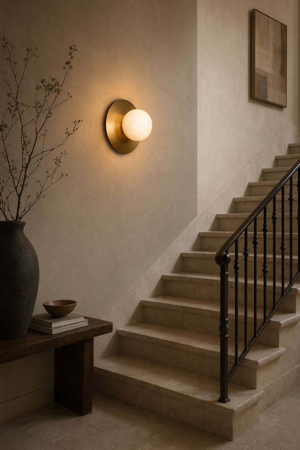 Modern Alabaster Globe Wall Sconce in Natural Brass - product image 07