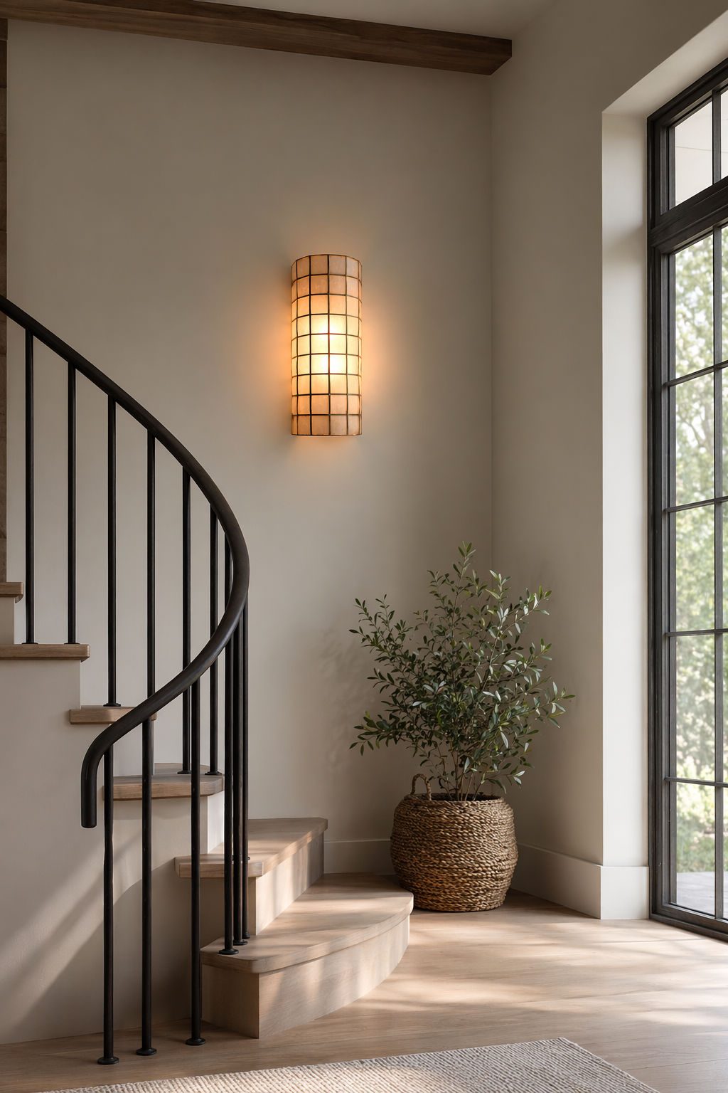 Modern Capiz Shell Mosaic Wall Sconce - 07 07-staircase-wall-wide