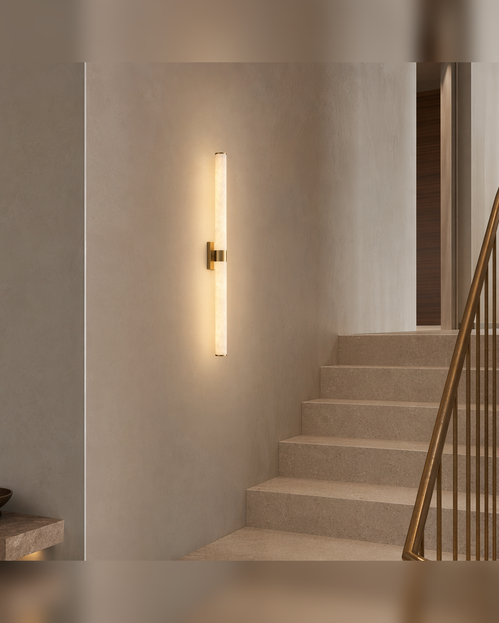 Modern Snowflake Alabaster Cylinder Wall Sconce in Natural Brass - product image 07