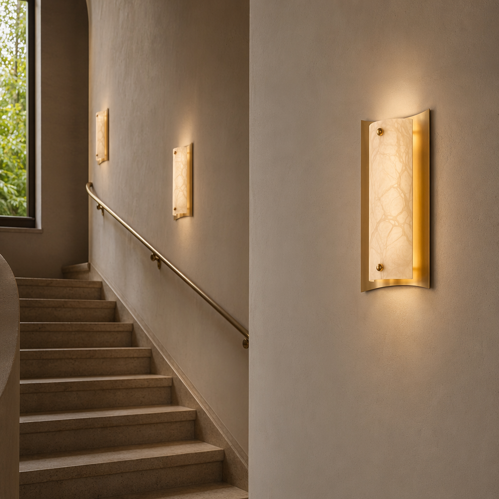 Modern Alabaster Rectangular Wall Sconce in Natural Brass - product image 04