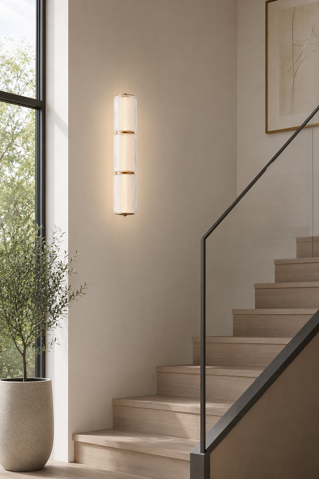 Modern Vertical Multi-Head Wall Sconce - generated workflow 07 07-staircase-wide-daylight