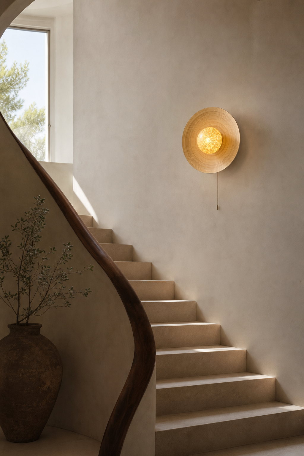Modern Ice Texture Disc Wall Sconce - generated workflow 07 07-staircase-wide-daylight