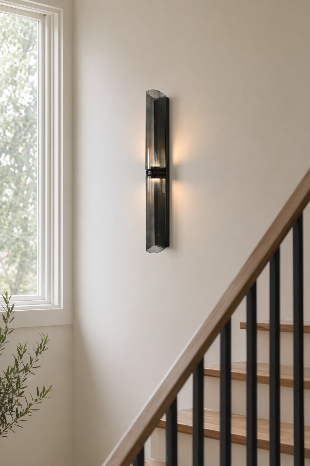 Modern Brushed Brass Milky Glass Wall Sconce - generated main 07 07-stairway-wall-wide