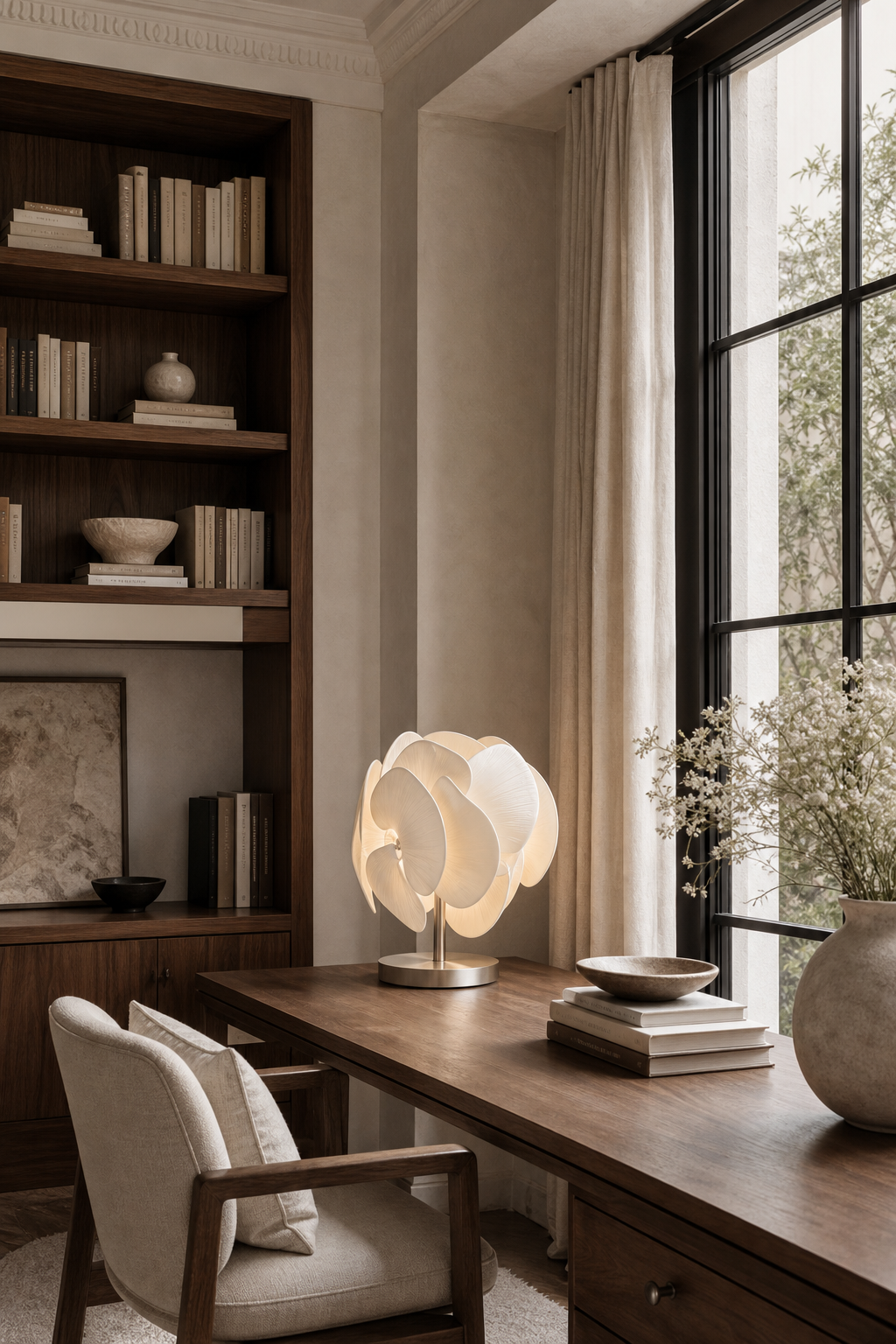 Sculptural Ceramic Petal Table Lamp study corner wide