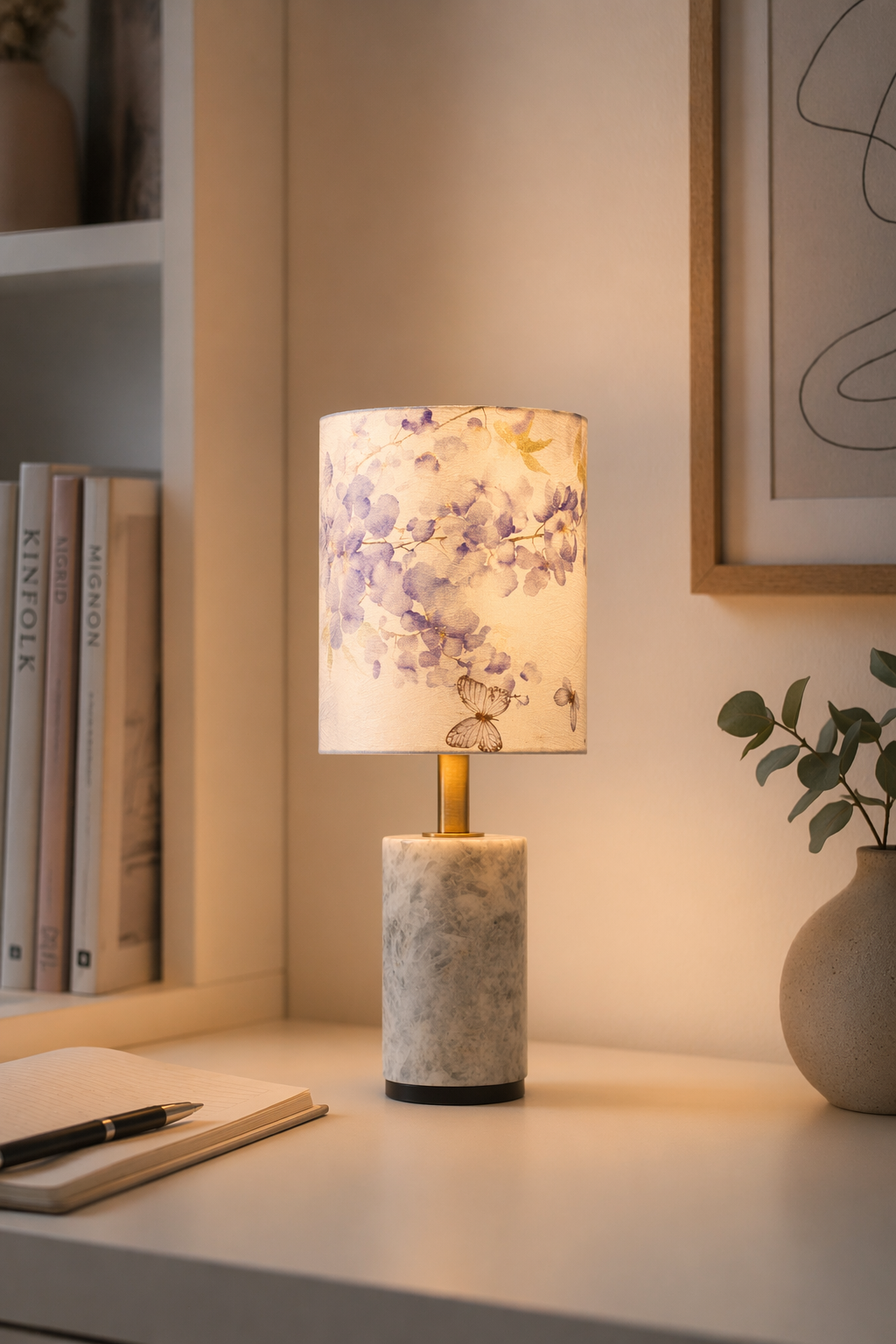 Modern Purple Floral Fabric Shade Table Lamp - generated main 07 07-study-corner